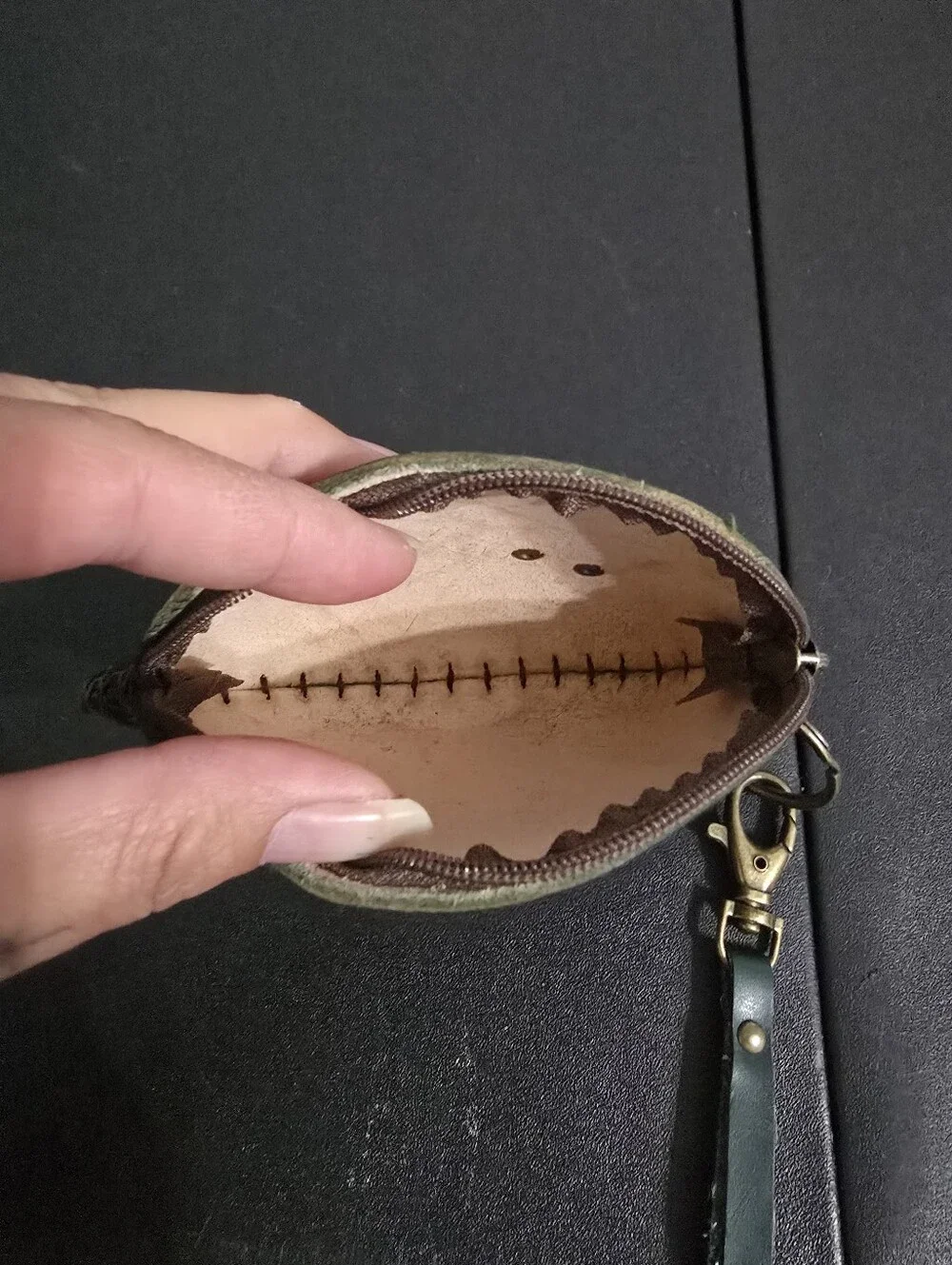 Leather Teardrop Keychain Wallet with Pink Rose and Orange Bee